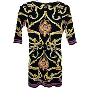 J McLaughlin Dress Women XS Black Catalina Cloth Equestrian Print Classic Preppy